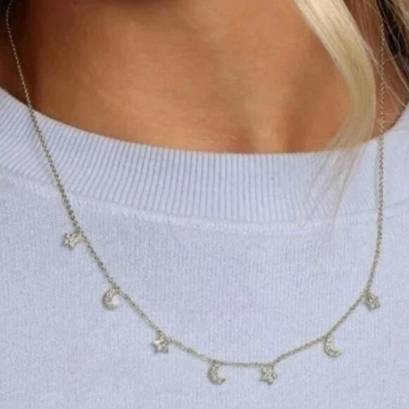 Great Set Melinda Maria Starry Night Necklace Gold Diamondettes Bonus Earrings - Picture 6 of 7